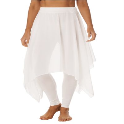 Shinsto Women's Belly Dance Asymmetrical Chiffon Skirt Yoga Clothing with Leggings Pants White 3X-Large