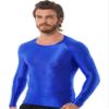 CHICTRY Men's Compression Sports Shirts Shiny Oil Slim Fit Muscle Tops Long Sleeve Workout Fitness Shirts Blue X-Large view 1