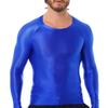 CHICTRY Men's Compression Sports Shirts Shiny Oil Slim Fit Muscle Tops Long Sleeve Workout Fitness Shirts Blue X-Large view 2