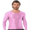 CHICTRY Men's Compression Sports Shirts Shiny Oil Slim Fit Muscle Tops Long Sleeve Workout Fitness Shirts Pink X-Large view 2