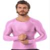 CHICTRY Men's Compression Sports Shirts Shiny Oil Slim Fit Muscle Tops Long Sleeve Workout Fitness Shirts Pink X-Large view 3