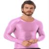 CHICTRY Men's Compression Sports Shirts Shiny Oil Slim Fit Muscle Tops Long Sleeve Workout Fitness Shirts Pink X-Large view 4