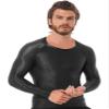 CHICTRY Men's Compression Sports Shirts Shiny Oil Slim Fit Muscle Tops Long Sleeve Workout Fitness Shirts Black Medium view 3