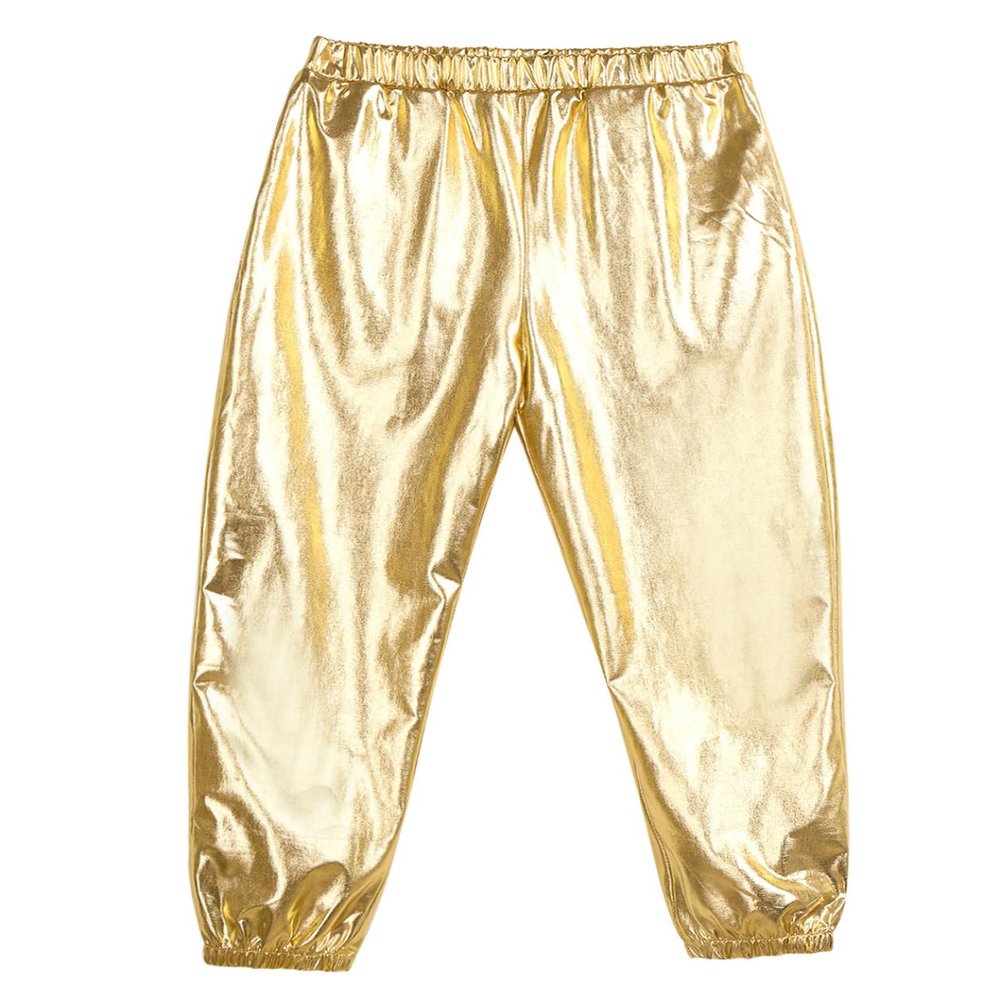 Manyakai Kids Girls Boys Shiny Metallic Dance Harem Pants Athletic Leggings Hip Hop Street Dancewear Gold 16 Years