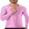 ACSUSS Men's Oily Undershirts Long Sleeves Basics Shirts Fitness Bodybuilding Tops Workout Shirts Pink Medium view 1