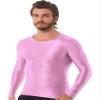 ACSUSS Men's Oily Undershirts Long Sleeves Basics Shirts Fitness Bodybuilding Tops Workout Shirts Pink Medium view 4
