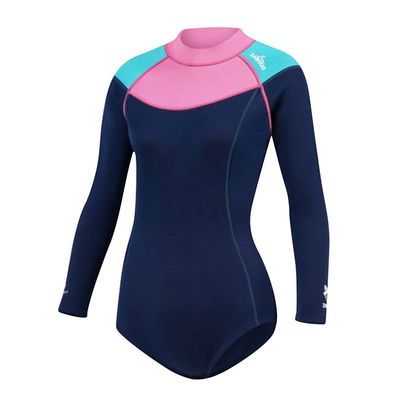 Women Shorty Wetsuit 2mm Neoprene, Long Sleeve Back Zip Swimsuit with Water Fin Socks for Diving Snorkeling Surfing,Blue XS