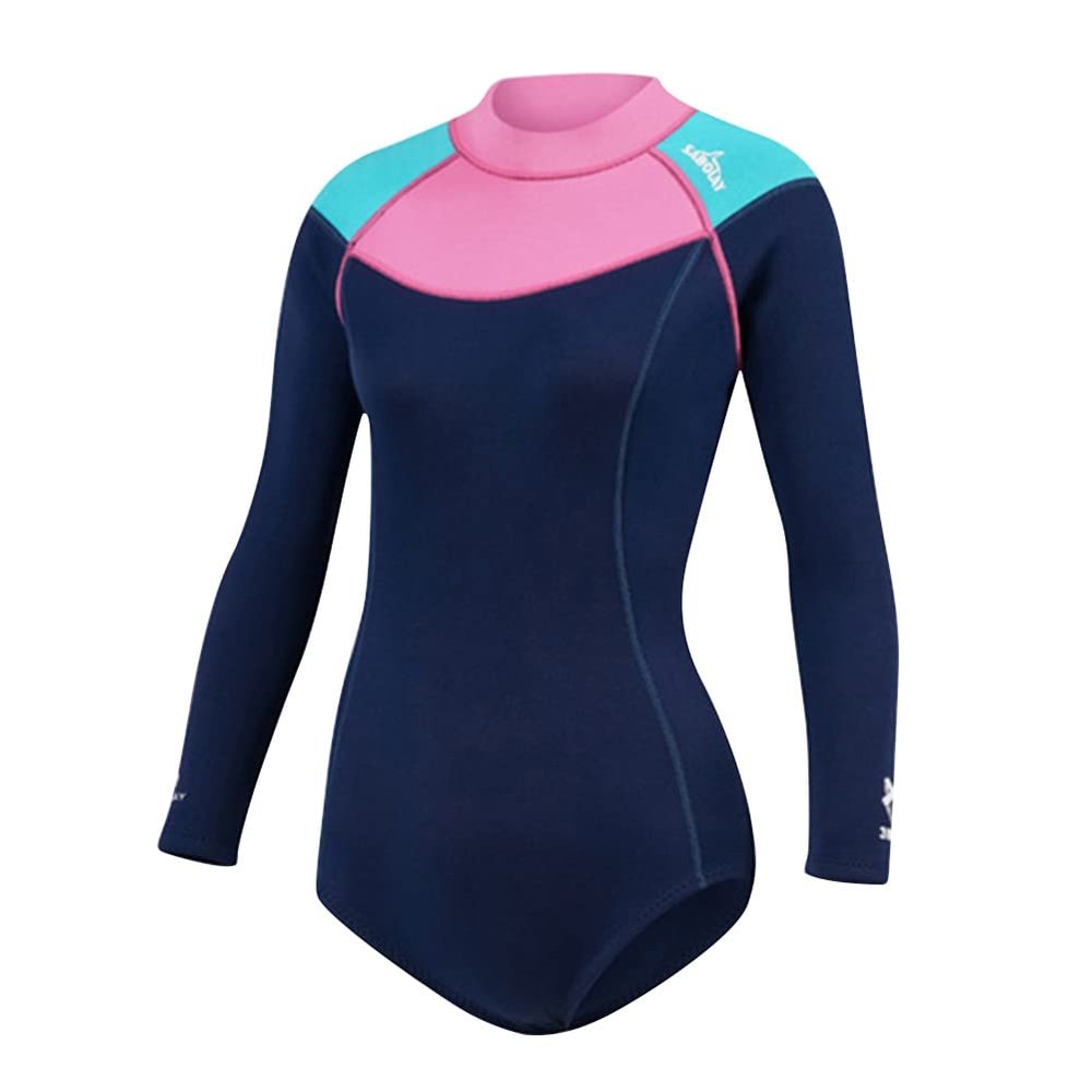 Women Shorty Wetsuit 2mm Neoprene, Long Sleeve Back Zip Swimsuit with Water Fin Socks for Diving Snorkeling Surfing,Blue XS