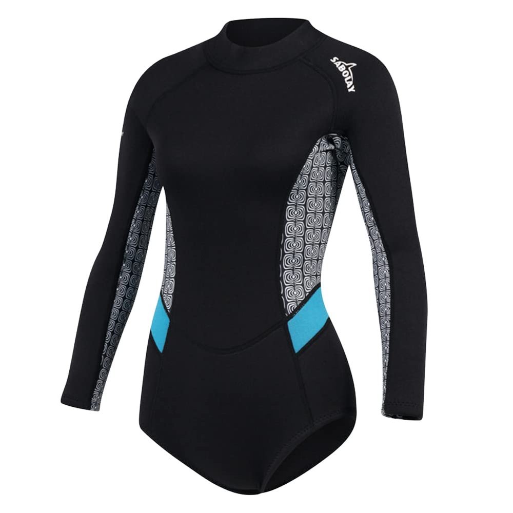 Women Shorty Wetsuit 2mm Neoprene, Long Sleeve Back Zip Swimsuit with Water Fin Socks for Diving Snorkeling Surfing,Black XS