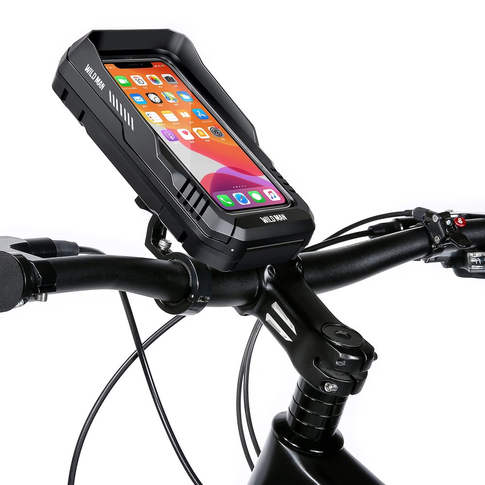 WILD MAN 0.6L 360 Rotation Quick Release Bike Phone Holder Type Bike Handlebar Bag with Touch Screen for Motorcycle Road Bike MTB Mountain Bicycle Cycling(Black,FK2)