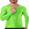 CHICTRY Men's Compression Sports Shirts Shiny Oil Slim Fit Muscle Tops Long Sleeve Workout Fitness Shirts Fluorescent Green Medium view 1