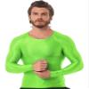 CHICTRY Men's Compression Sports Shirts Shiny Oil Slim Fit Muscle Tops Long Sleeve Workout Fitness Shirts Fluorescent Green Medium view 2