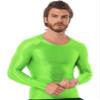 CHICTRY Men's Compression Sports Shirts Shiny Oil Slim Fit Muscle Tops Long Sleeve Workout Fitness Shirts Fluorescent Green Medium view 3