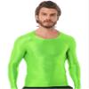 CHICTRY Men's Compression Sports Shirts Shiny Oil Slim Fit Muscle Tops Long Sleeve Workout Fitness Shirts Fluorescent Green Medium view 4