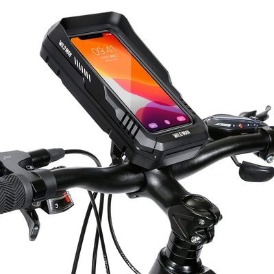 WILD MAN 360 Rotation Quick Release Bike Phone Holder Type Bike Handlebar Bag with Touch Screen for Motorcycle Road Bike MTB Mountain Bicycle Cycling (Black,FK1)