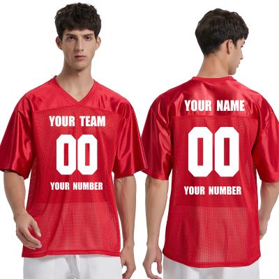 TopTie Custom Football Jerseys for Men, Personalized Team Uniforms Add Team Name, Number, Replica Football Jerseys-Red-3XL