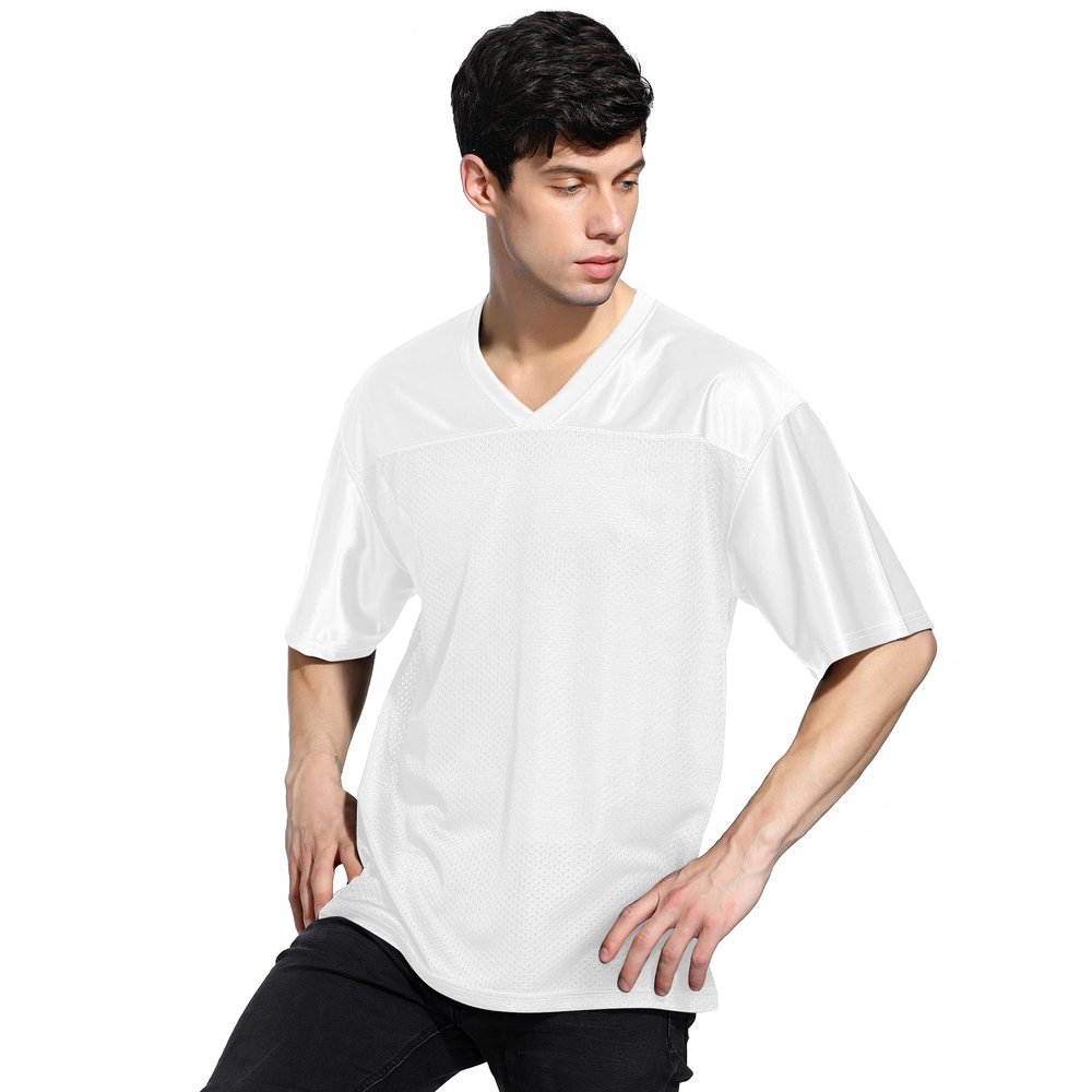 TopTie Mens Football Jersey Shirt, Adult Mesh Soccer Jerseys Breathable, Game Day Team Shirt-White-3XL