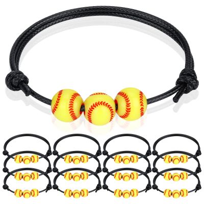 12Pcs Softball Charm Bracelets Softball Party Favors Softball Beads Adjustable Wristbands Inspirational Sport Ball Bracelet for Women Teens Sport Birthday Party Christmas Gifts Baseball Favor for Team