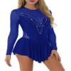 YOOJOO Womens Figure Roller Ice Skating Dress Long Sleeve Skirted Keyhole Back Leotards Bodysuit Dance Dress Royal_Blue Large view 1