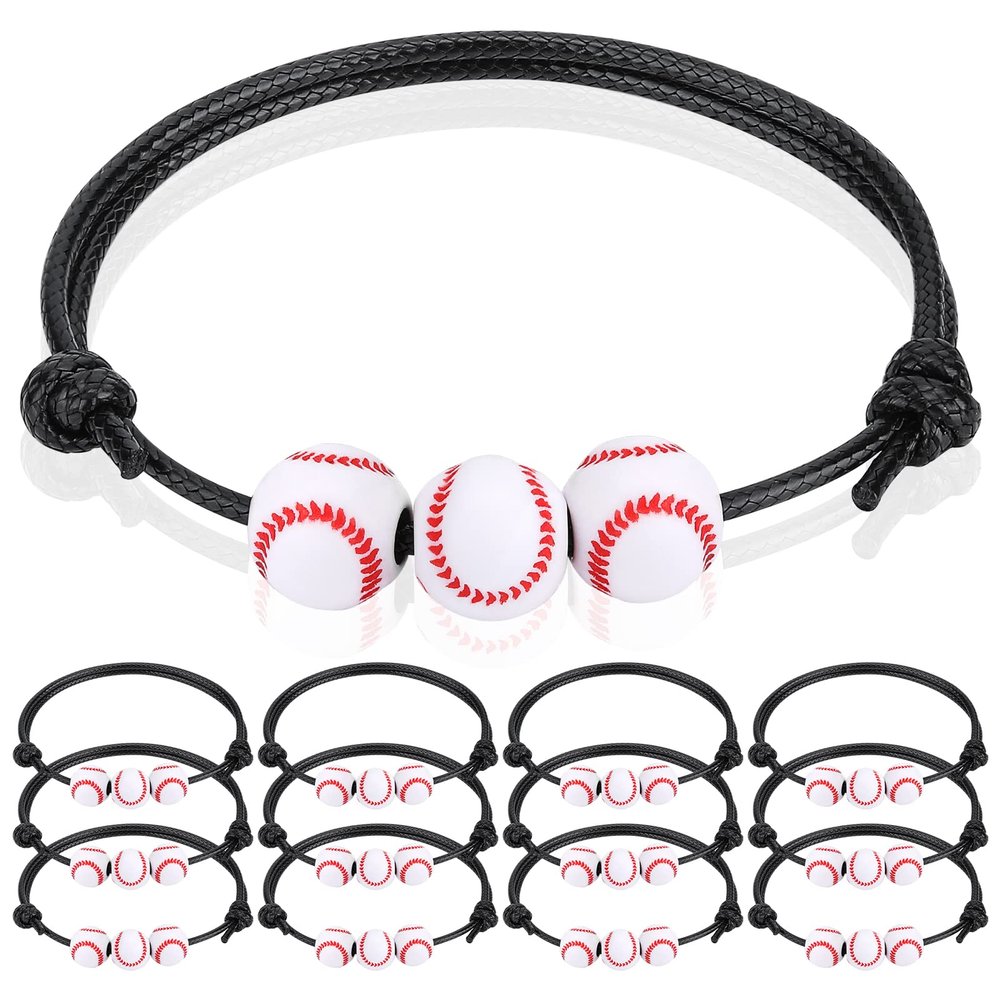 12Pcs Baseball Charm Bracelets - Baseball Party Favors & Gifts for Teen Women Men - Adjustable Wristbands - Sport Bracelet for Birthday Party, Christmas & Holiday