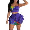 2 Ruffle Cute Womens Cami Tops Piece Set Clubwear Outfits Tracksuit Crop Shorts Women Suits & Swimsuit (Purple, XXL) view 1