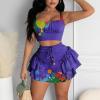 2 Ruffle Cute Womens Cami Tops Piece Set Clubwear Outfits Tracksuit Crop Shorts Women Suits & Swimsuit (Purple, XXL) view 2