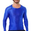 YiZYiF Men's Spandex Satin Glossy Long Sleeve Top Shirt Sports Tights Bikini Yoga Sportswear Blue Large view 1