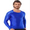 YiZYiF Men's Spandex Satin Glossy Long Sleeve Top Shirt Sports Tights Bikini Yoga Sportswear Blue Large view 3