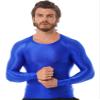 YiZYiF Men's Spandex Satin Glossy Long Sleeve Top Shirt Sports Tights Bikini Yoga Sportswear Blue Large view 4