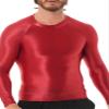 YiZYiF Men's Spandex Satin Glossy Long Sleeve Top Shirt Sports Tights Bikini Yoga Sportswear Burgundy Medium view 1