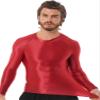 YiZYiF Men's Spandex Satin Glossy Long Sleeve Top Shirt Sports Tights Bikini Yoga Sportswear Burgundy Medium view 3