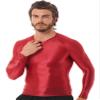 YiZYiF Men's Spandex Satin Glossy Long Sleeve Top Shirt Sports Tights Bikini Yoga Sportswear Burgundy Medium view 4