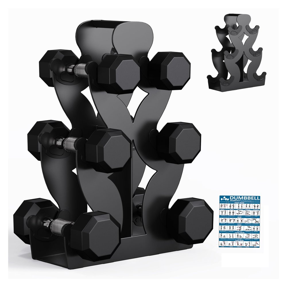 Lovind Dumbbell Rack, Stand Only, No Install Needed Small Weight Rack with Dumbbell Protector Edge,Suitable for Rubber-Coated Dumbbells
