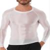 Linjinx Men's Shiny Long Sleeve Tights Tee Sportswear Gym Suit Transparent Compression T Shirt White X-Large view 1