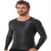 YiZYiF Men's Spandex Satin Glossy Long Sleeve Top Shirt Sports Tights Bikini Yoga Sportswear Black Large view 2