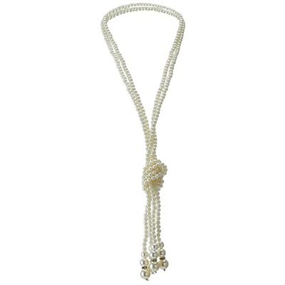 1920s Imitation Faux Long Pearl Strand Y Necklace 6mm Layered Knot Retro Costume Jewelry Flapper Party Wedding Accessories Mother's Day Gift-1PCS