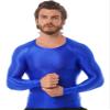 Linjinx Men's Shiny Long Sleeve Tights Tee Sportswear Gym Suit Transparent Compression T Shirt Blue Medium view 4