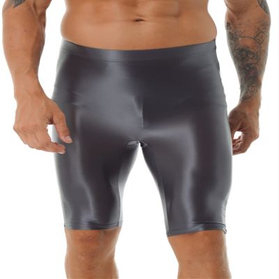 YiZYiF Men's Shiny Compression Breathable Stretchy Sports Bottoms See Through Trunks Swim Shorts Dark Grey X-Large