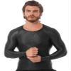 Linjinx Men's Shiny Long Sleeve Tights Tee Sportswear Gym Suit Transparent Compression T Shirt Black Large view 2