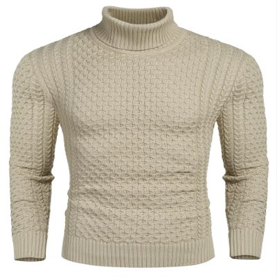 COOFANDY Men's Slim Fit Turtleneck Sweater Casual Knitted Twisted Pullover Solid Sweaters Light Khaki 3X-Large