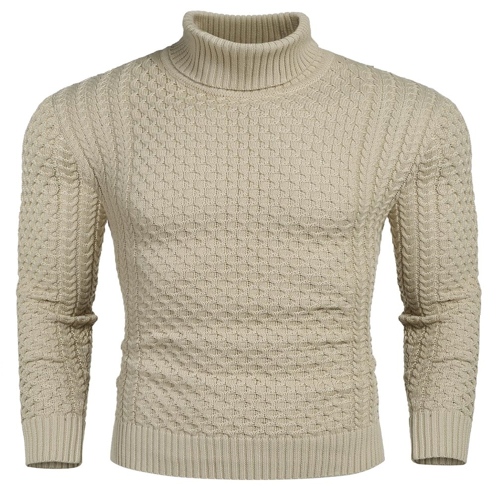 COOFANDY Men's Slim Fit Turtleneck Sweater Casual Knitted Twisted Pullover Solid Sweaters Light Khaki 3X-Large