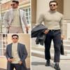 COOFANDY Men's Slim Fit Turtleneck Sweater Casual Knitted Twisted Pullover Solid Sweaters Light Khaki 3X-Large view 2