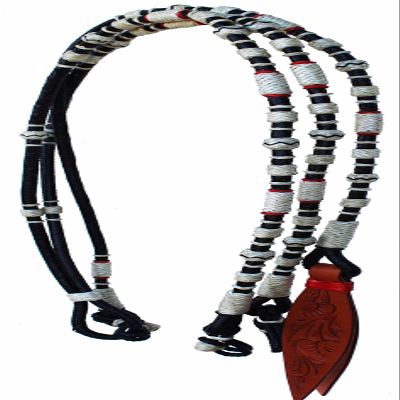 CHALLENGER Horse Western Tack Black Leather Rawhide Romel Romal Reins Tooled Popper 66BT03