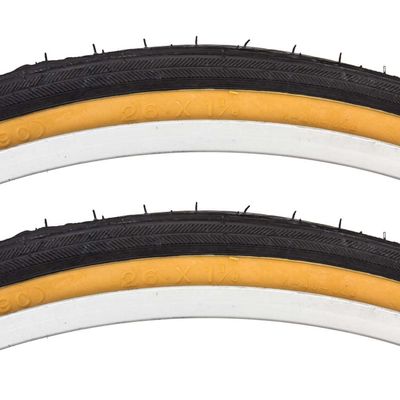 Sunlite Road Raised Center Recreational Low Resistance Black Gum Wall Tire Pair 26 x 1-3/8