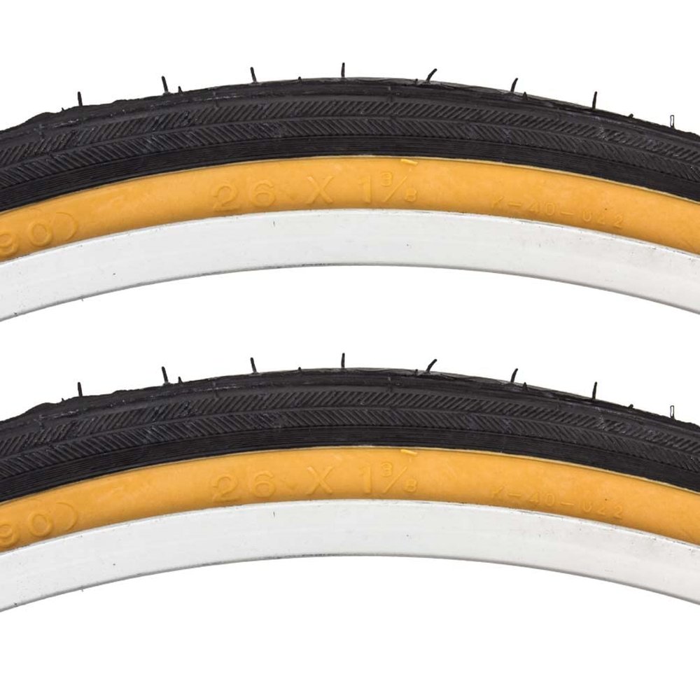 Sunlite Road Raised Center Recreational Low Resistance Black Gum Wall Tire Pair 26 x 1-3/8