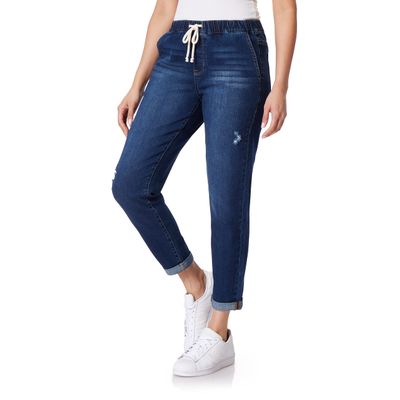 WallFlower Women's Tomboy Jogger Denim Mid-Rise Insta Stretch Juniors Jeans, Clarke, 1