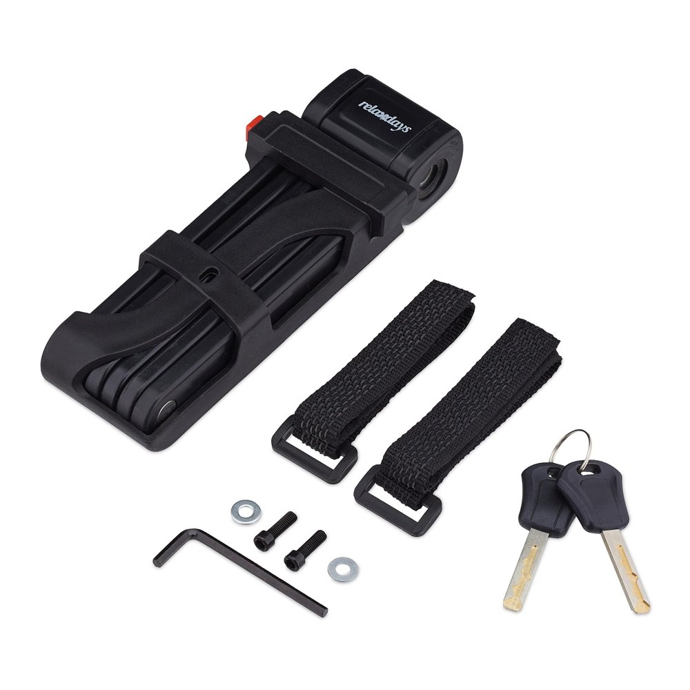 Relaxdays Bike Lock, Steel, Secure Construction with Holder, 2 Keys, 85 cm, Folding, Black, 20x7x5cm