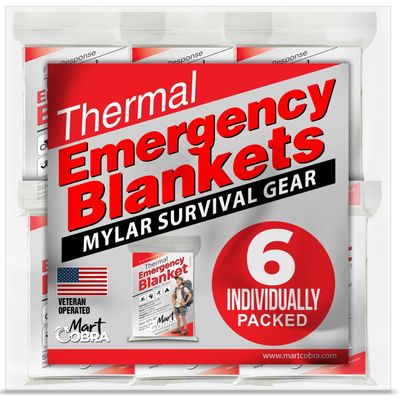 Emergency Blankets for Survival Gear and Equipment x6, Space Blanket, Mylar Blankets, Thermal Blanket, Survival Blanket, Survival Kits Emergency Kit, Emergency Supplies, Foil Blanket Camping Shelter
