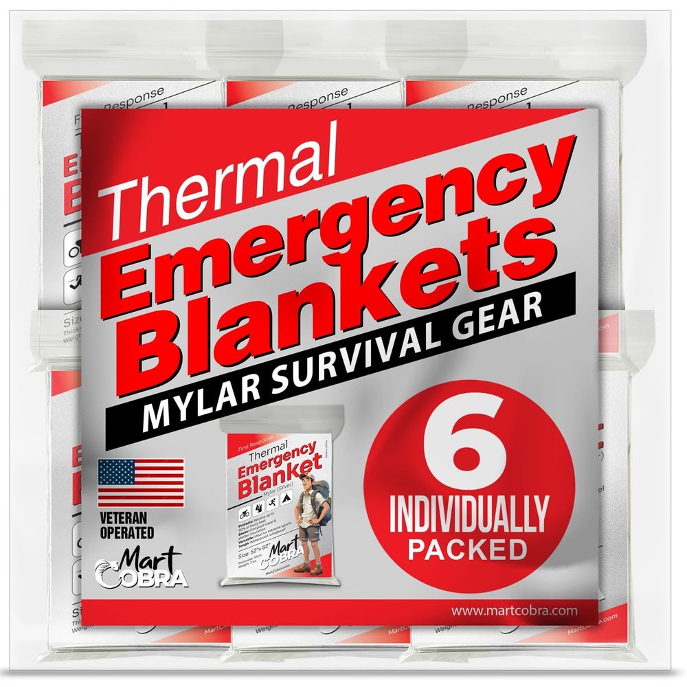 Emergency Blankets for Survival Gear and Equipment x6, Space Blanket, Mylar Blankets, Thermal Blanket, Survival Blanket, Survival Kits Emergency Kit, Emergency Supplies, Foil Blanket Camping Shelter