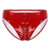 FEESHOW Women's Wetlook Faux Leather Mid Waisted Zipper Crotch Briefs Cheeky Bottoms Red X-Large view 3